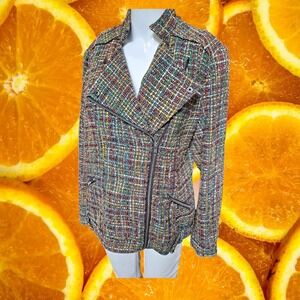 Coldwater Creek Tweed Moto Jacket Colorful Zip Front Blazer‎ Size 12